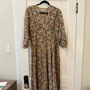 Doen Charleston Dress Green Valley Floral Size L